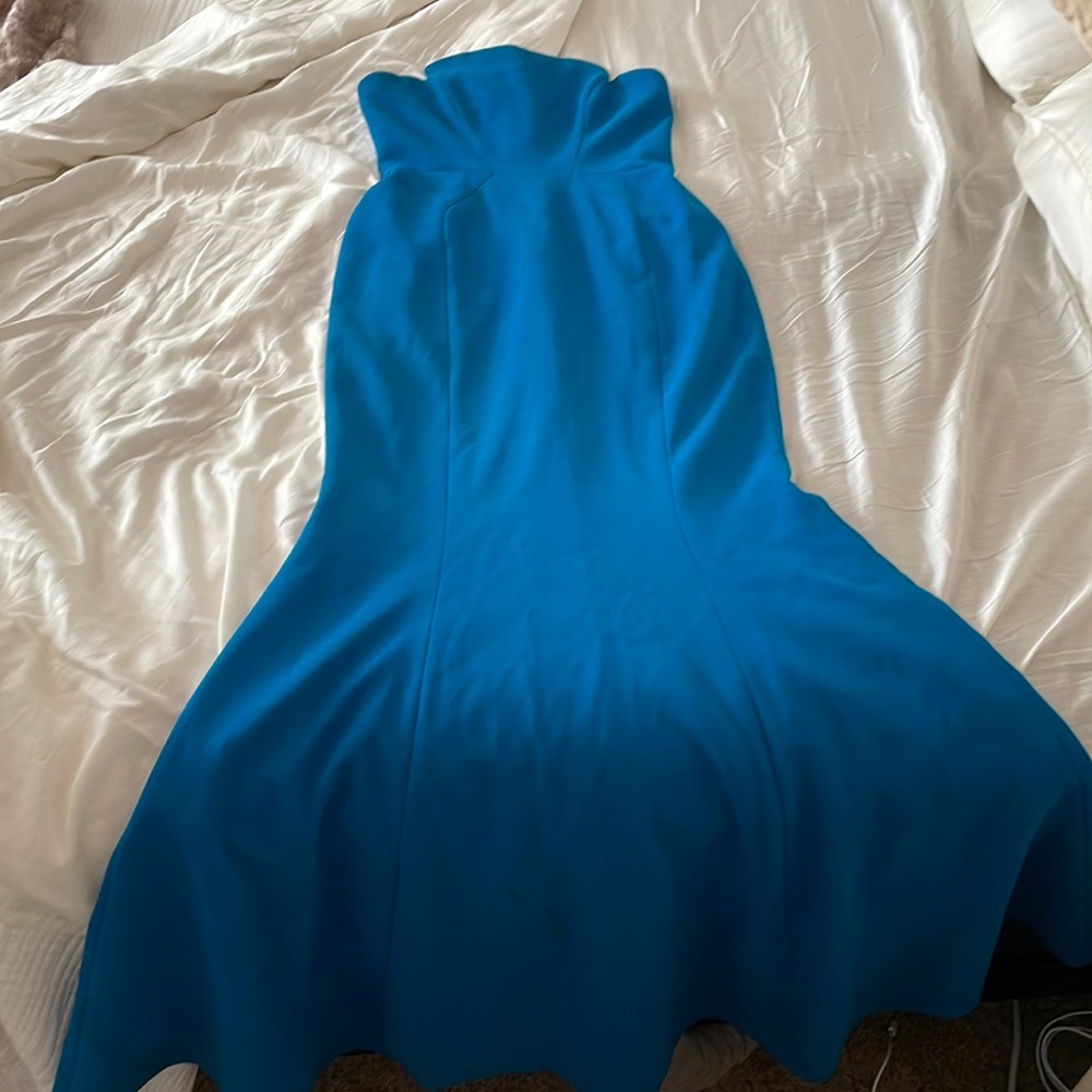 Strapless teal full length strapless dress